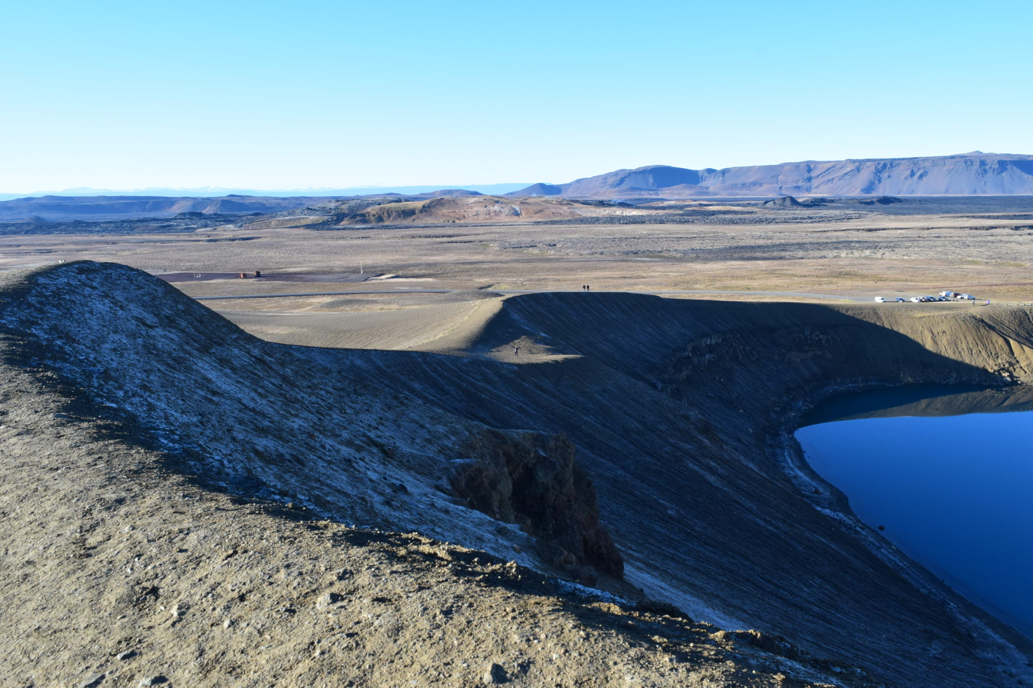 Standing in the middle of Krafla crater — that tiny figure is me