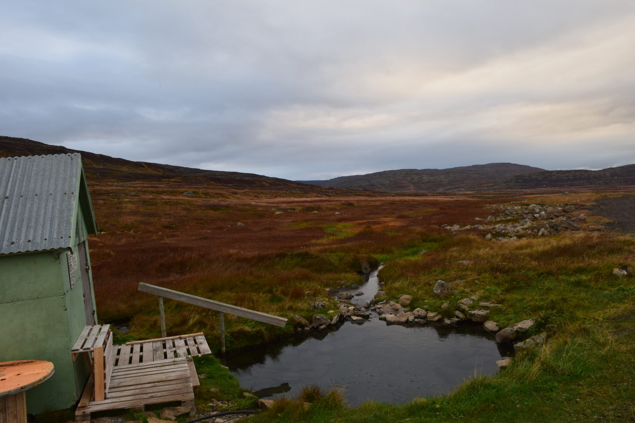 Hot spring at Heydalur in the Westfjords