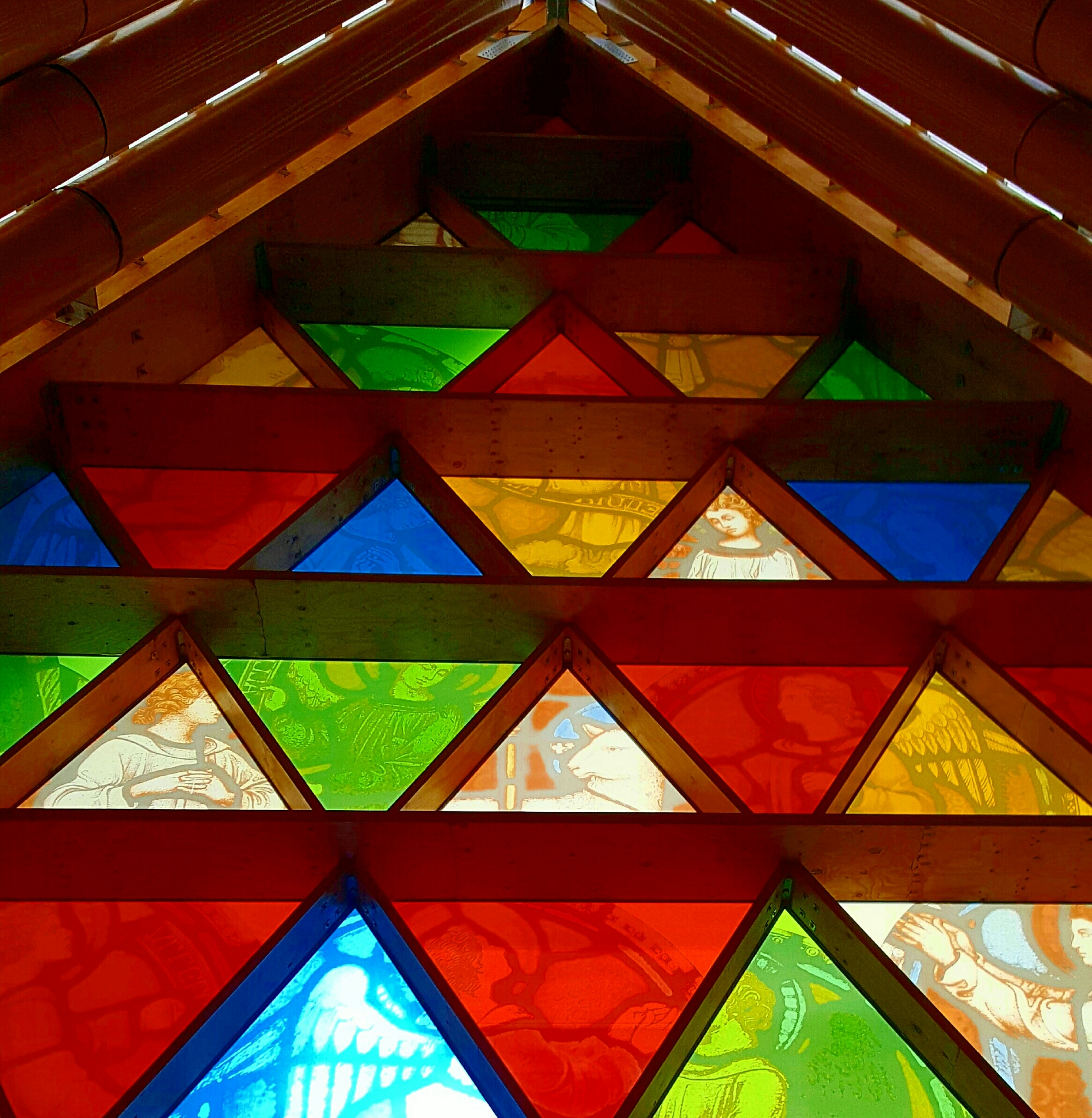 Stained glass inside Cardboard Cathedral, Christchurch